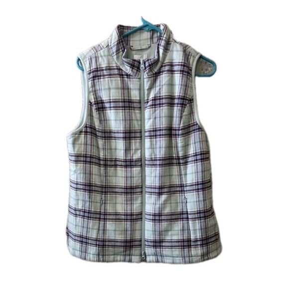 J. Jill Plaid Zip Up Puffer Vest Women's Size S Sleeveless Fleece Lined Winter - Picture 10 of 10